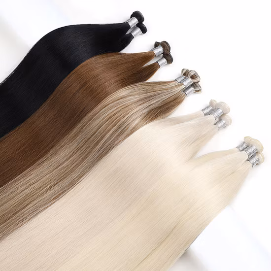 Фабрика русских девственных волос Remy с толстым концом, завязанная вручную уток